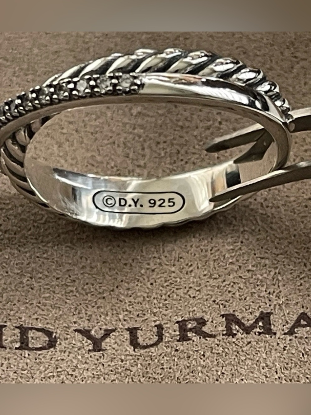 David Yurman Diamond Crossover Cable Band - Sterling 925 Rd .20ctw Ring Sz 6